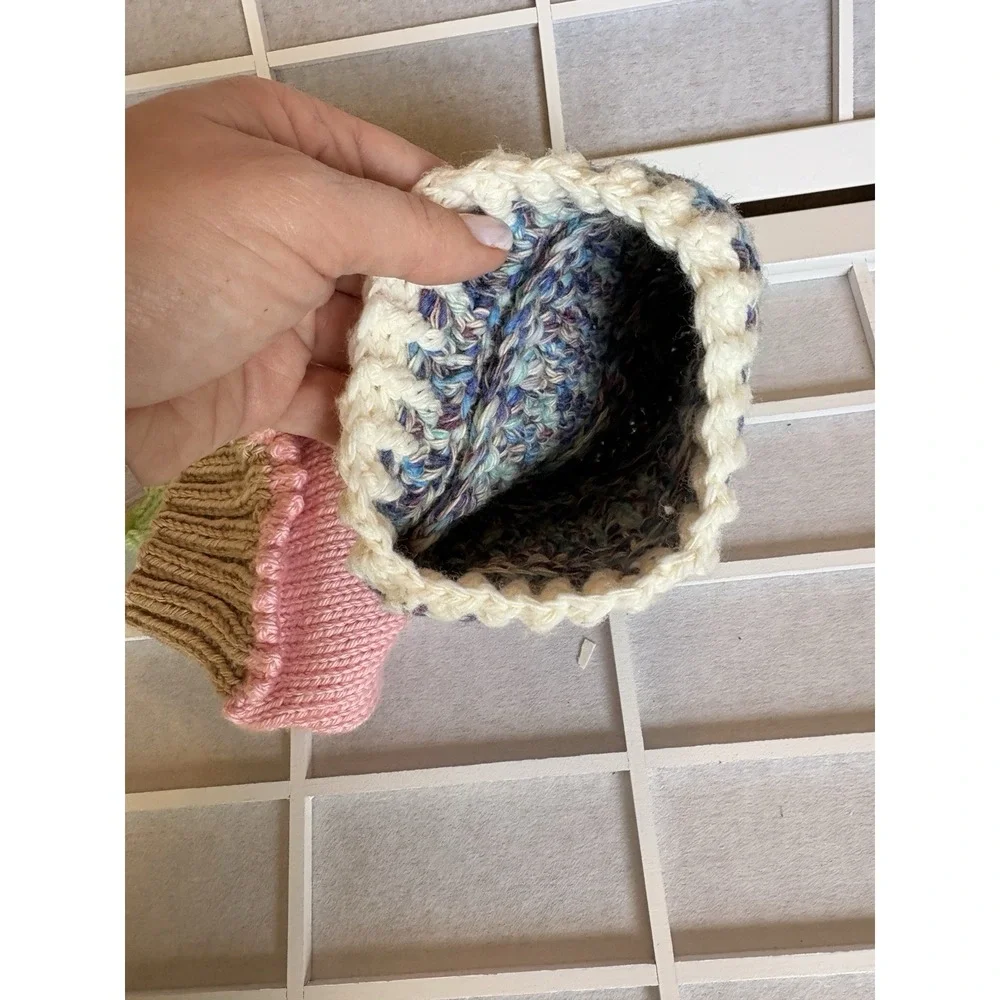 3 Hand‎ knitted Crotcheted Baby Caps/ Hats Cupcake Strawberry & Beanie
